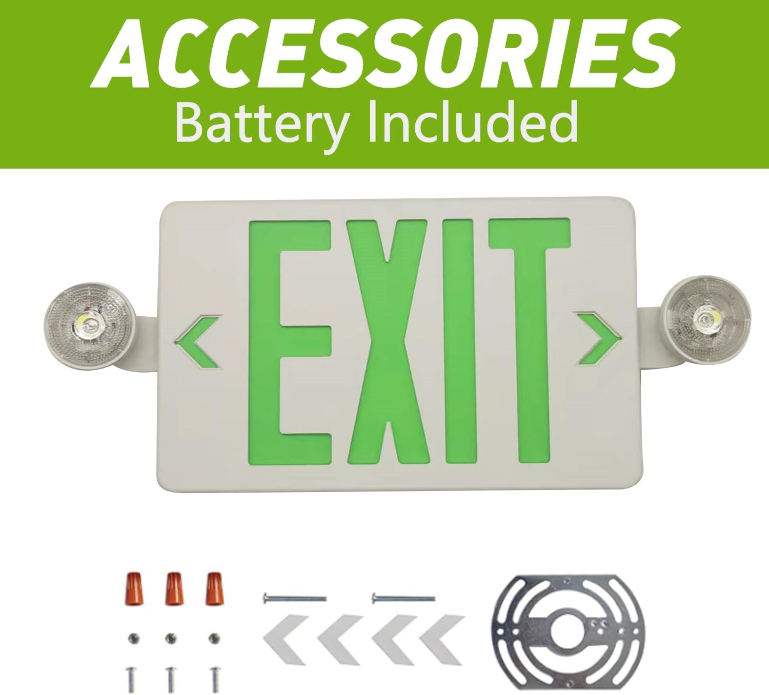 OSTEK Green LED Exit Sign with Emergency Lights, Two Adjustable Head Emergency Exit Lights with Battery Backup, Dual LED Lamp ABS Fire Resistance UL-Listed 120-277V (Green, 2 Pack)