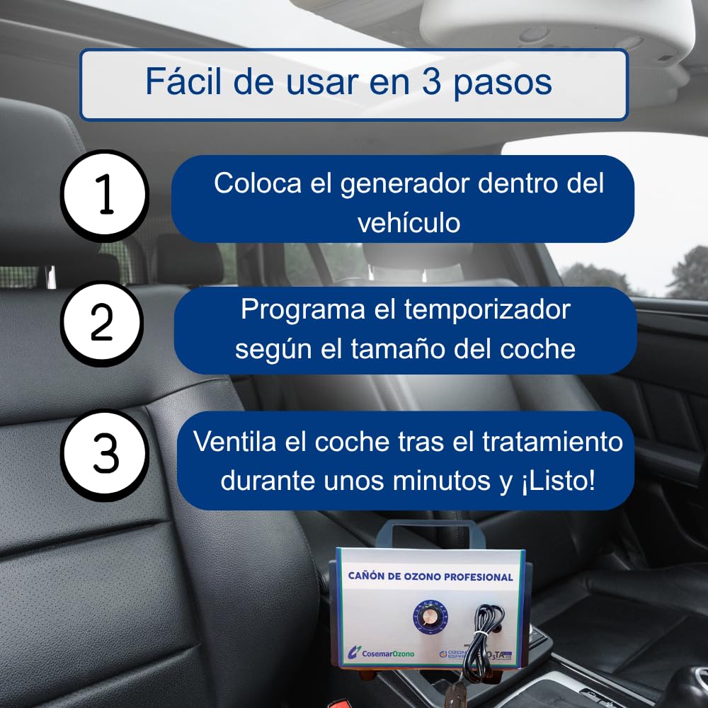Generador De Ozono Para Coche 5000 Mg/H - Cañón Mini 12V DC - Purificador de aire - Ozonizador para coche - Elimina malos olores - Taxi - Temporizador 60 minutos - OH OZONO HOGAR GRUPO COSEMAR OZONO