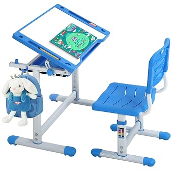 PayLessHere Set Multifunctional School Student Study Desk Chair for Kids Blue,FDW-XLQ-7049-Blue