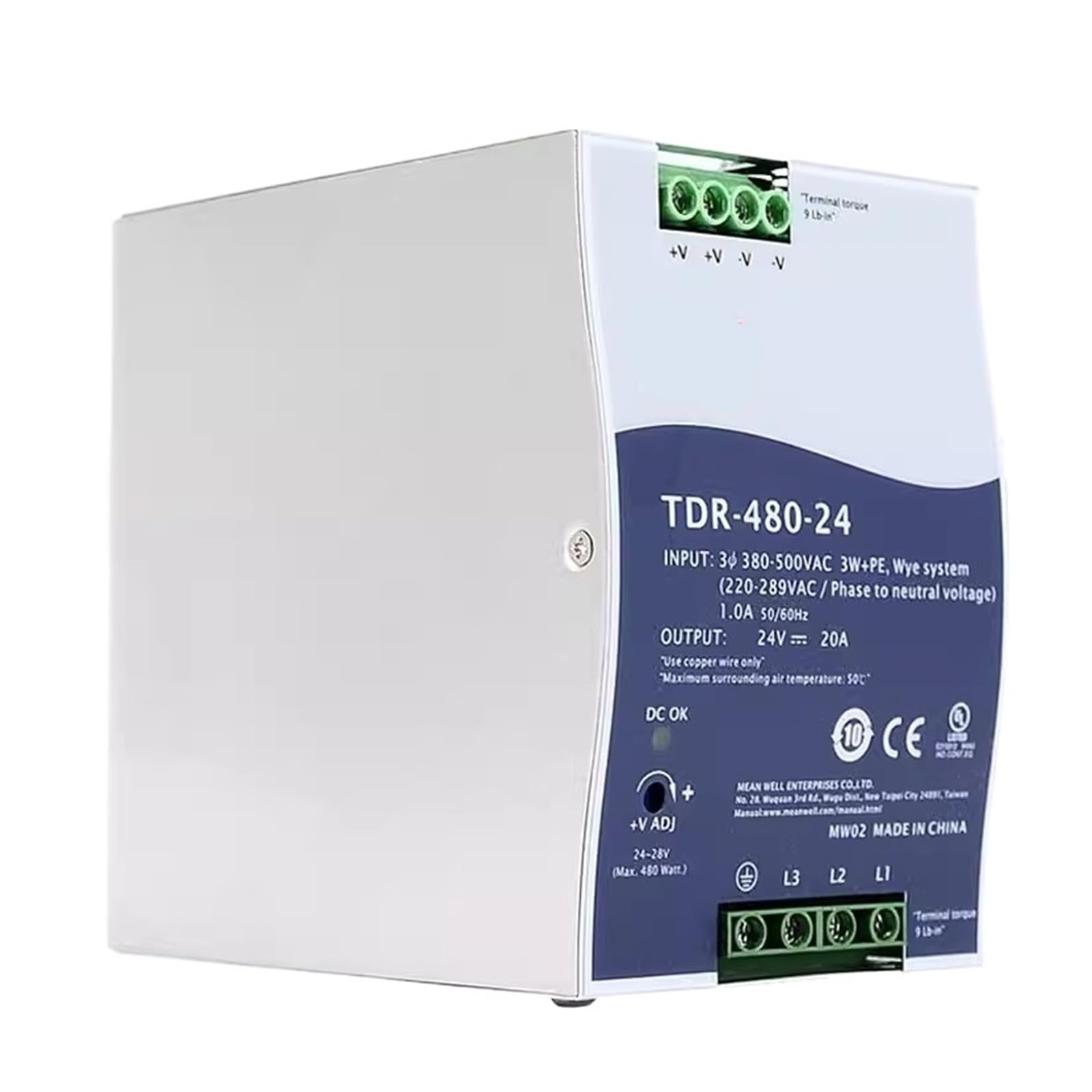 SWEWDSQG 480W Three Phase Industrial Power Supply TDR-480 TDR-480-24 24V 20A TDR-480-48 48V 10A(TDR-480-24V 20A)