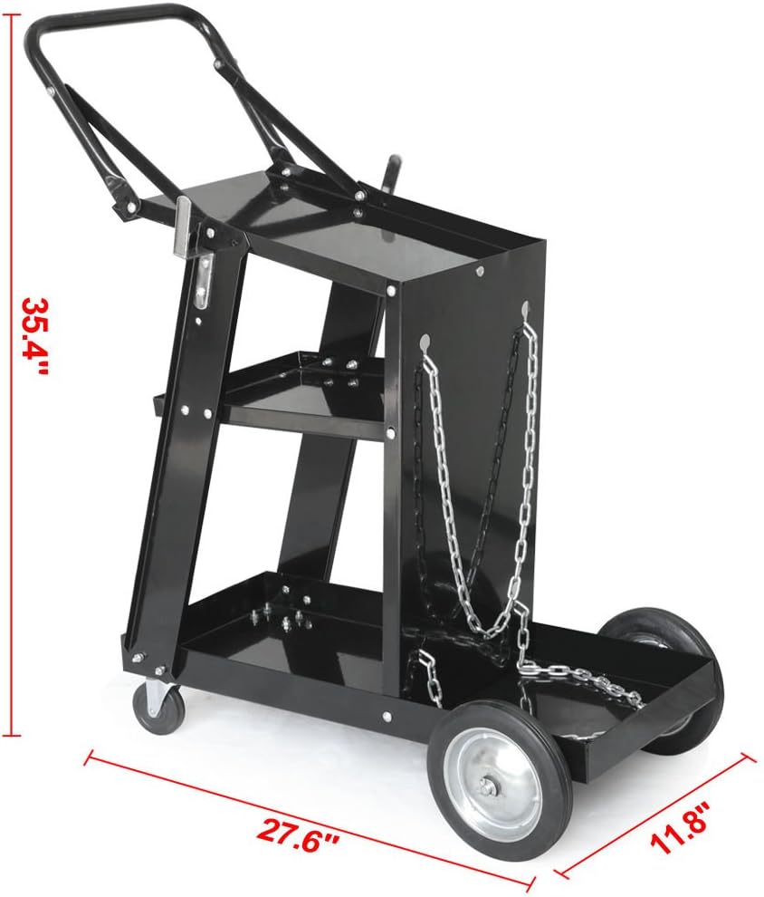 Iron 3 Tiers Rolling Welding Cart with Tank Storage for TIG MIG Welder and Plasma Cutter Black