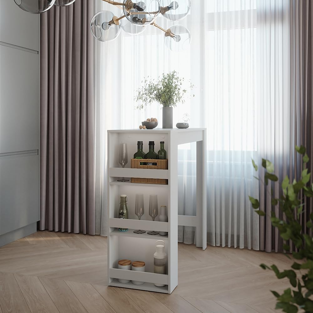 Vicco Tavolo da bar Repose, Bianco, 45 x 110 cm | con vani portaoggetti per la conservazione di utensili da cucina