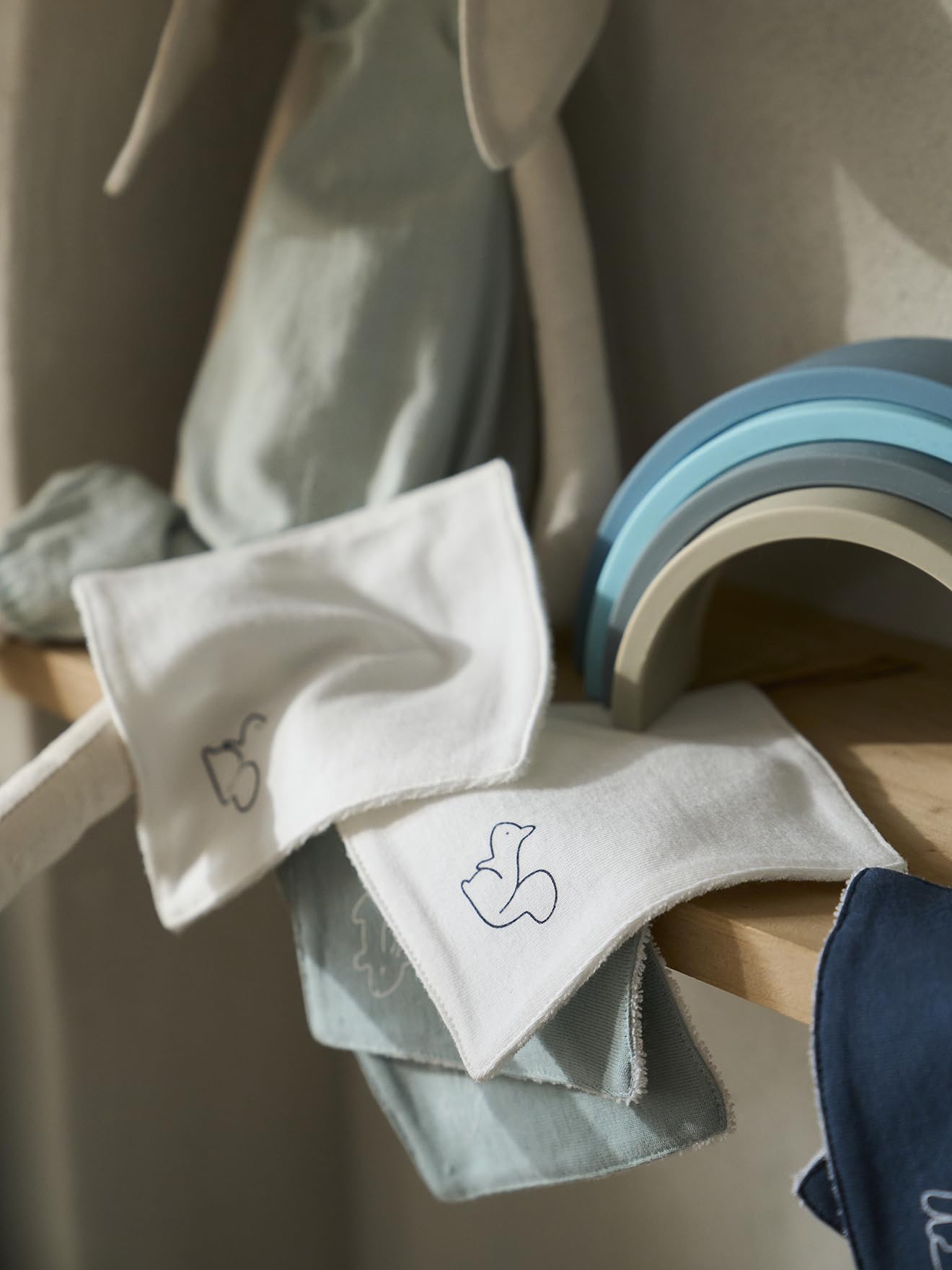 VERTBAUDET Lot de 6 lingettes lavables bleu grisé TU