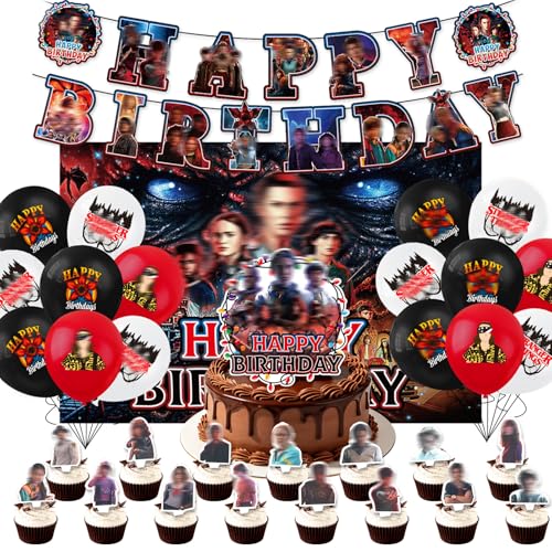 34PCS Strange Birthday Decorations Wrestlinss Balloons Cake Toppers with Happy Birthday Banner Party Decorations for Kids Boys Girls(2)