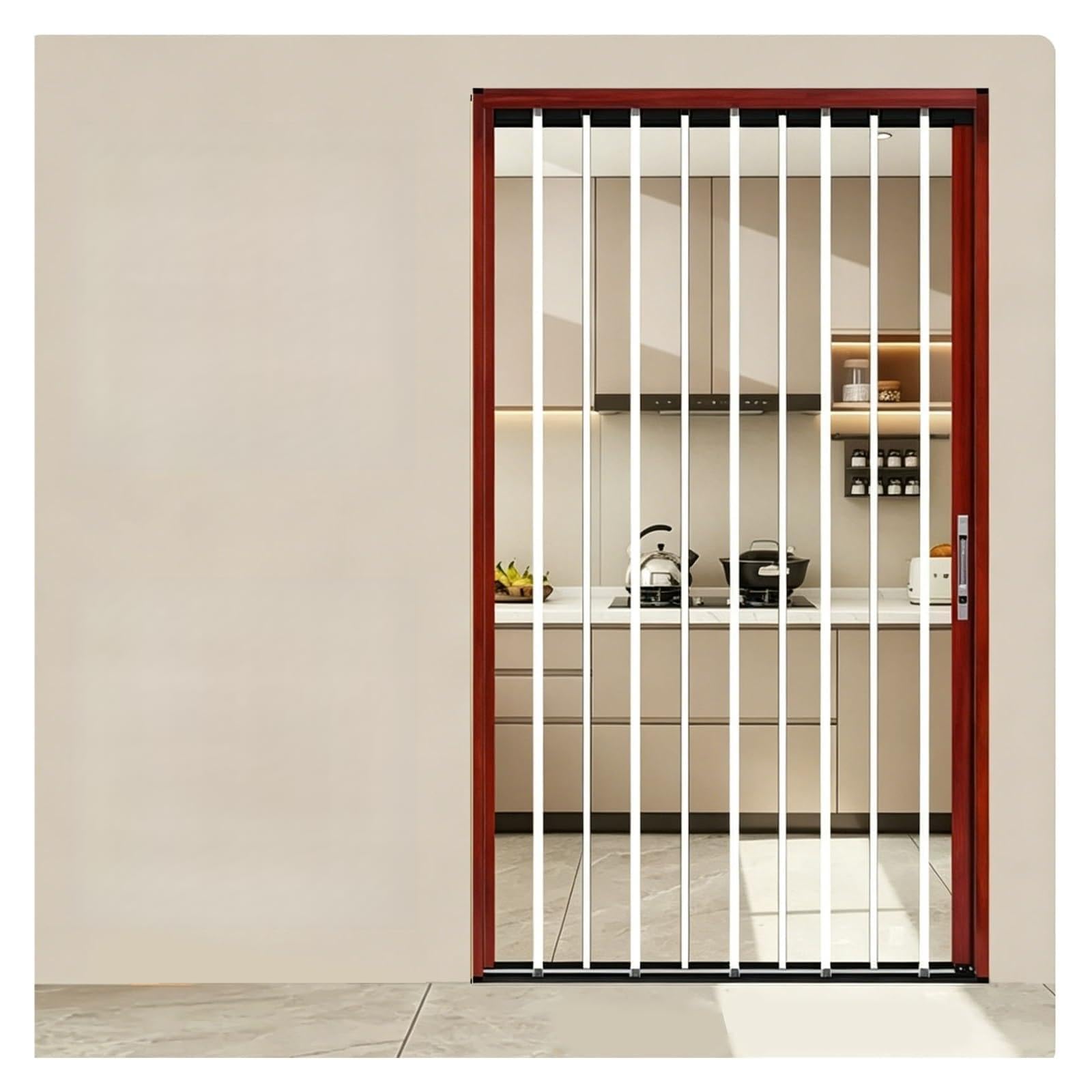 Accordion Room Divider Door with Transparent Panel for Home, Folding Interior Privacy Doors for Kitchen Bathroom Closet, No-Drilling(Red,110x200cm(43x79in))