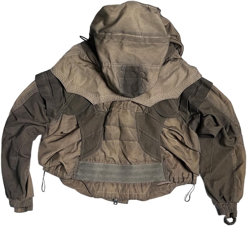 Men's Hooded Folded Bat Sleeve Jacket Waste Soil Functional Style Washed Distressed Loose Coat Male