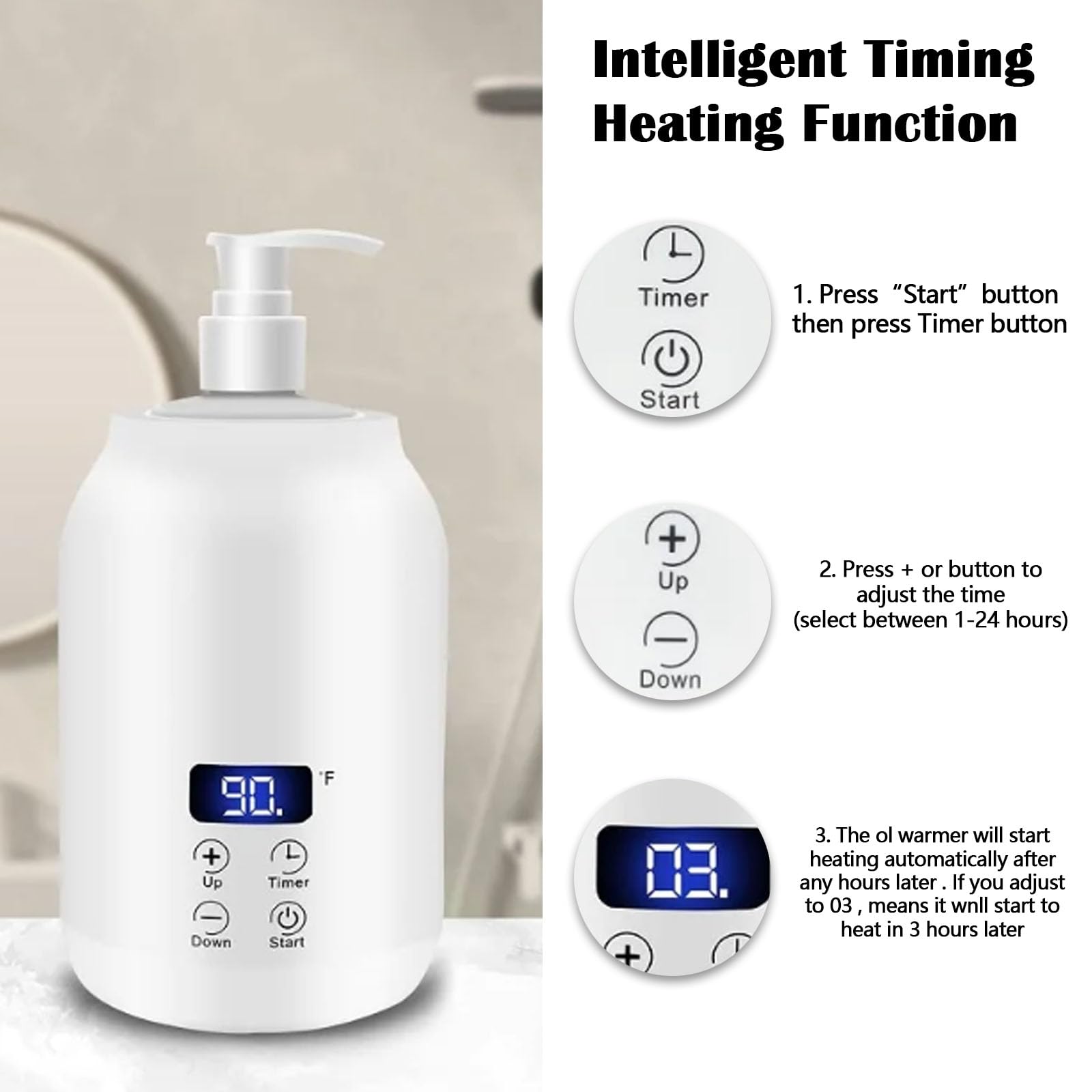 Chauffe-huile de massage, température réglable de 30 à 65 degrés avec 2 bouteilles intérieures en plastique pour huiles essentielles massage du dos