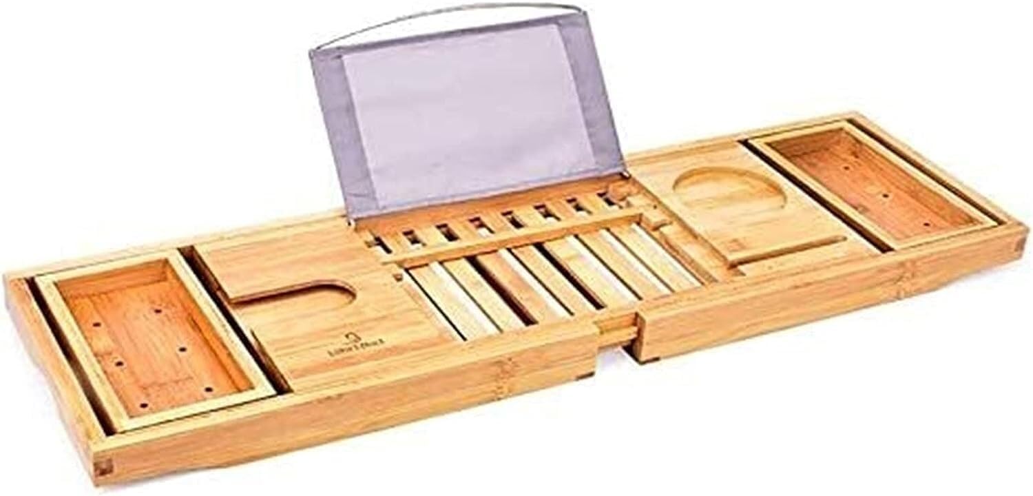 Bathtub Tray, Bath Trays Bathtub Rack Caddy Wood Wood Shelf Shower Book Table Tray Expandable Holder Foldable Bathtub Cover Bathroom Trays