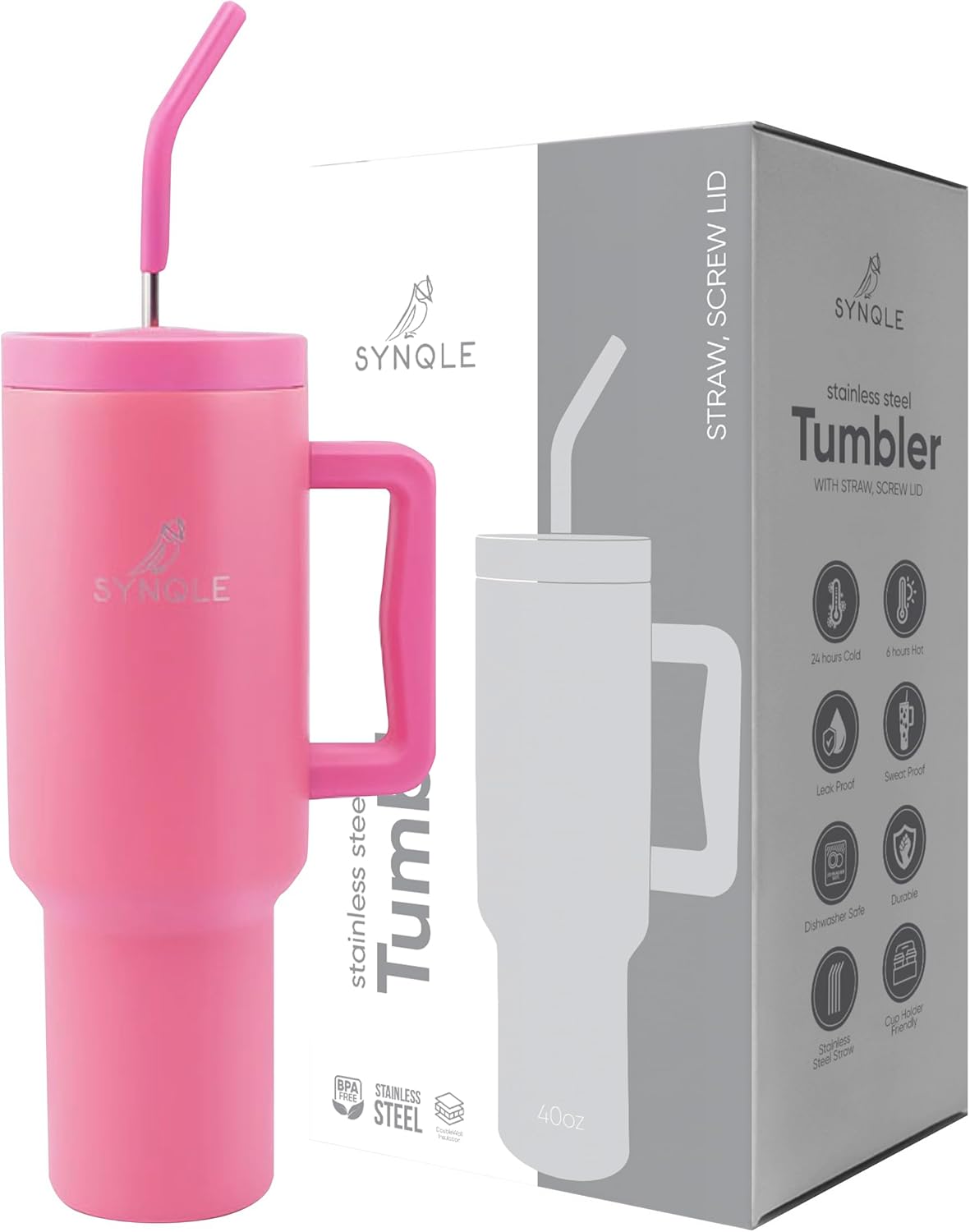 40 oz Double Insulated Stainless Steel Tumbler, Cup Holder Friendly Travel Mug Reusable Water Bottle for Hot Ice Cold Drink |100% Leak Proof 2-in-1 Lid | Gifts for Women Mom Girls | Hot Pink
