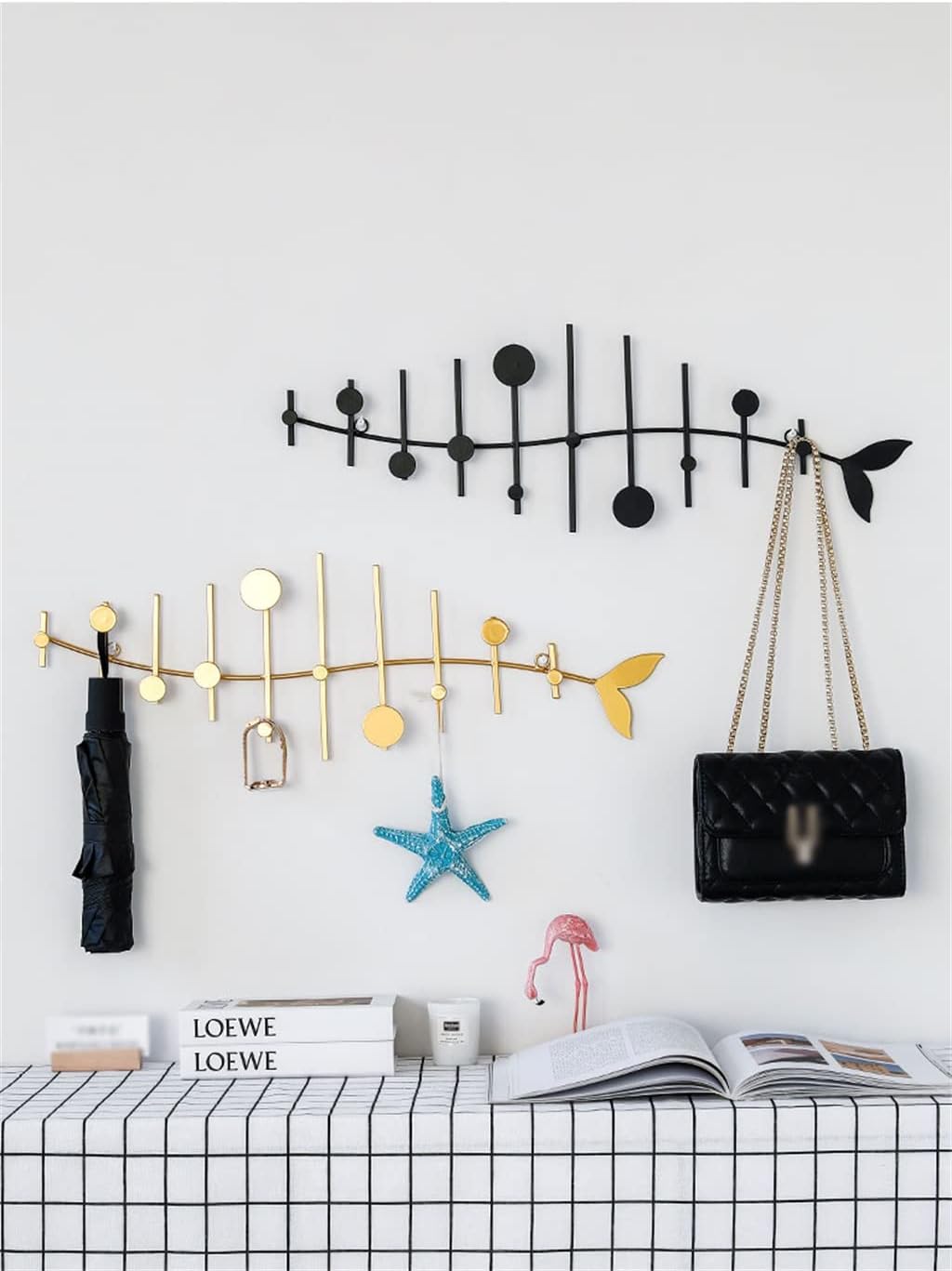 Home Entrance Porch Free Punch Key Hook Wall-Mounted Storage Wall Hanger Creative Fitting Room Hook (Color : D, Size Gray