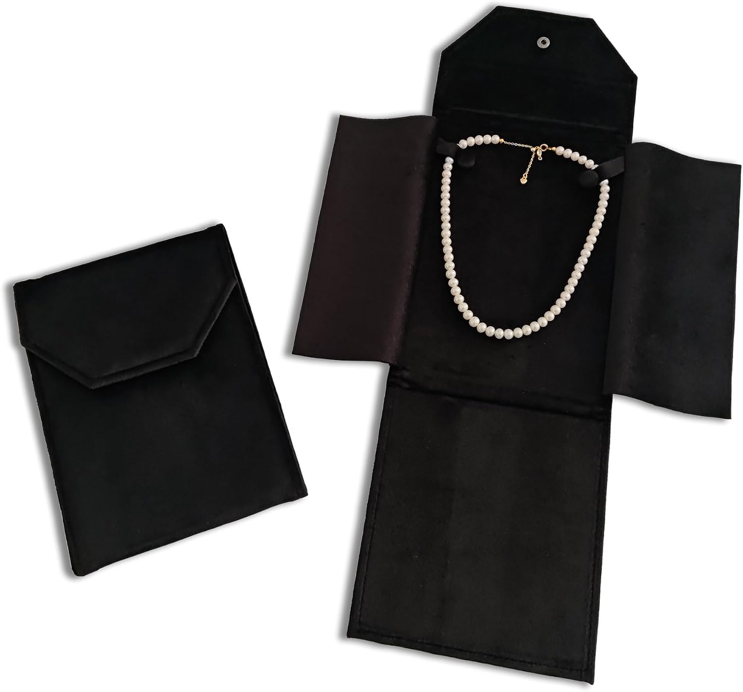2 Pcs Velvet Necklace Jewelry Folder, Travel Necklace Organizer, Pearl Jewelry Display Case, Black
