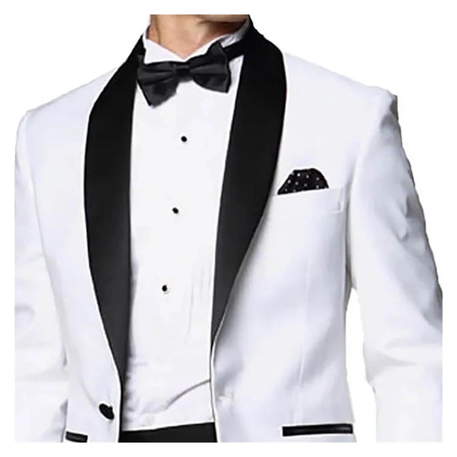 Traje de Padrino Trajes de Hombre Blancos un botón, Elegantes Trajes Boda, Chaqueta 1 Pieza con Solapa Chal Negra, Abrigo Ajustado Lujo para Fiestas
