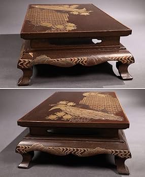 Amazon.co.jp: CE34 時代螺鈿総梨地極上金蒔絵 孔雀 平卓飾台