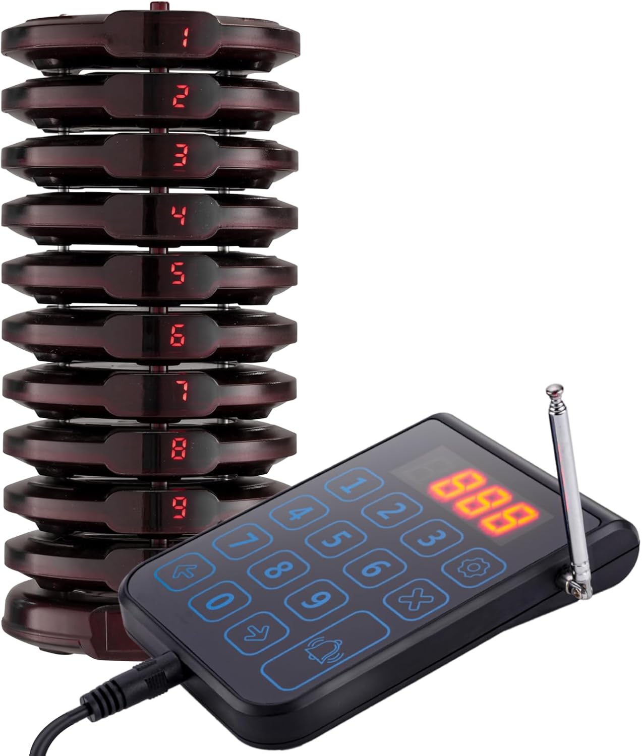 Pager System,Restaurant Buzzers Long Range,Set Vibration,10 Coaster Pagers for Hospital,Kitchen,Medical Office,Nursery