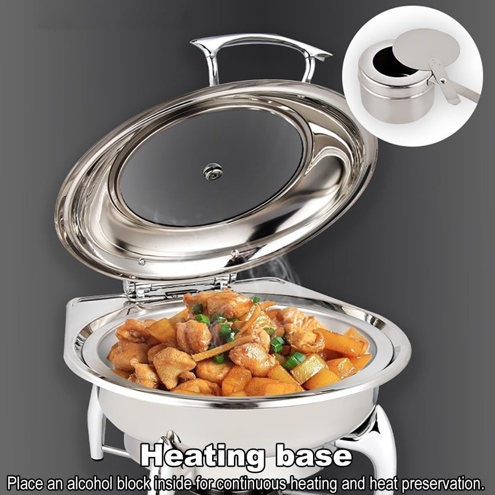 Estufa de Buffet Redonda de Acero Inoxidable, Bandeja de Calentamiento de Alimentos Visible abatible para Restaurante de Hotel de 6 litros, Adecuada para Banquetes, Bodas y Fiestas,Oro