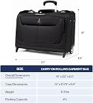 Travelpro Maxlite 5 | Carry-On Rolling Garment Bag, Black, Carry-on 22-Inch, Maxlite 5 Lightweight Carry-on Rolling Garment Bag