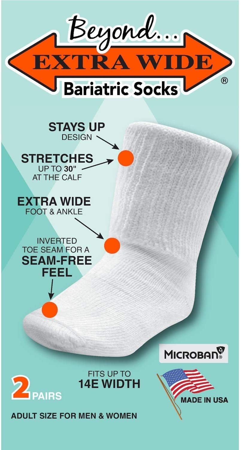 Bariatric Socks - Made in USA, for Extreme Lymphedema. Stretches up 30" (2 Pairs)