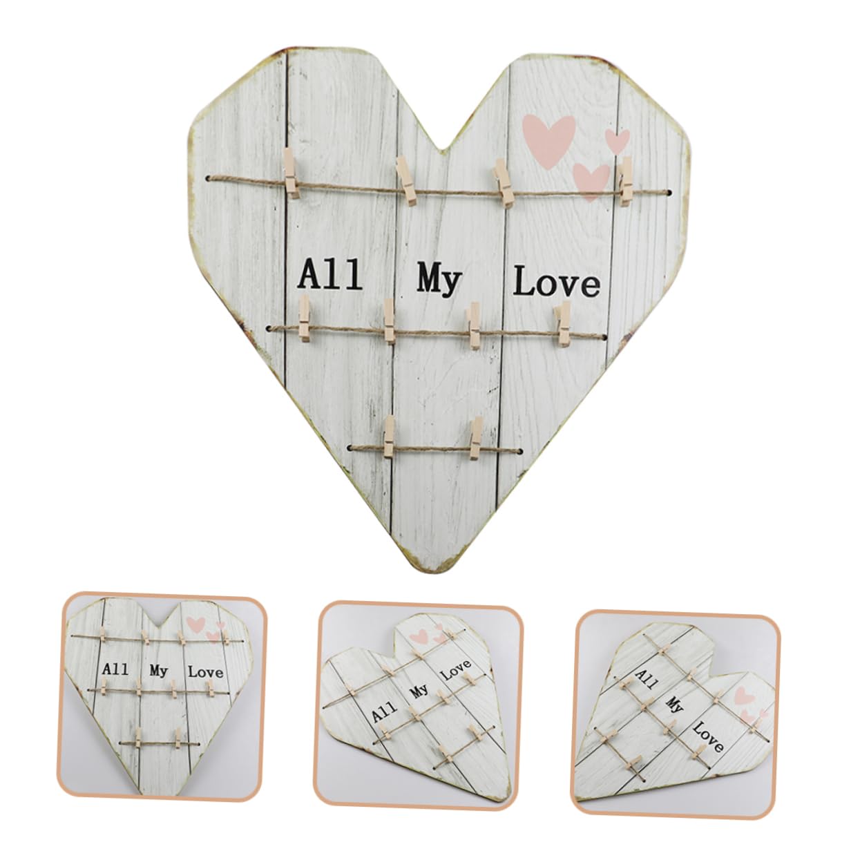 Cuore Portafoto in Legno Beige, Decorazione da Parete Rustica per Casa e Matrimonio, per Foto e Ricordo