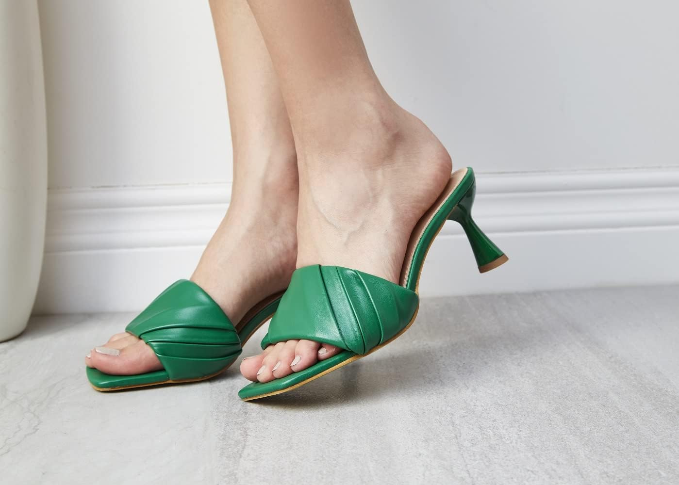 RF ROOM OF FASHION Women's Open Square Toe Slide On Mid Heel Sandals - Image 2