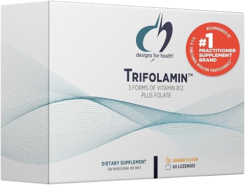 Designs for Health Trifolamina B12 + pastillas de folato - 3000 mcg B12 (tres formas) + suplemento de metilfolato MTHF - Delicioso sabor a naranja,