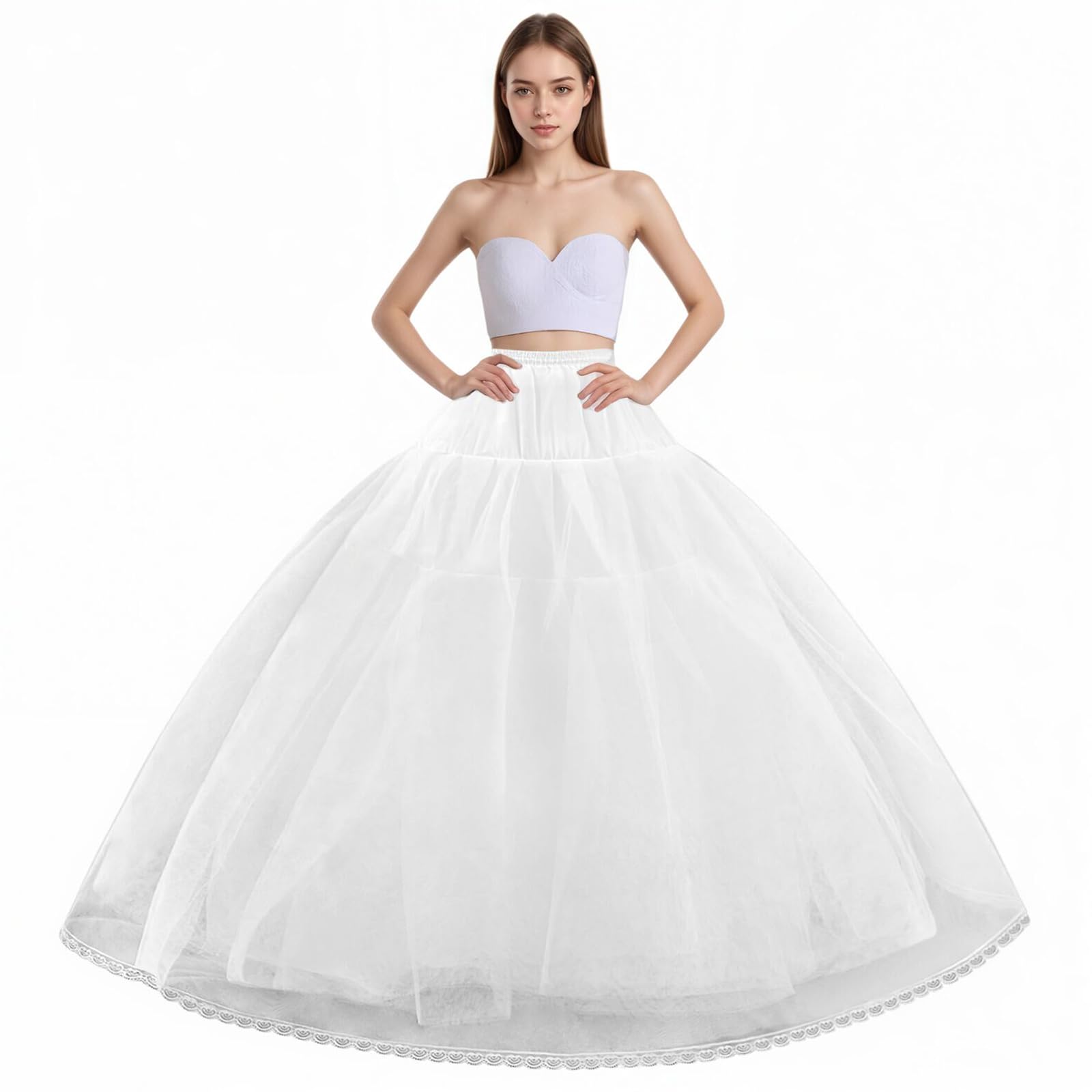 Photo 1 of LJXploreMax Hoopless Petticoat 8-Layer Tulle Crinoline Underskirt - White