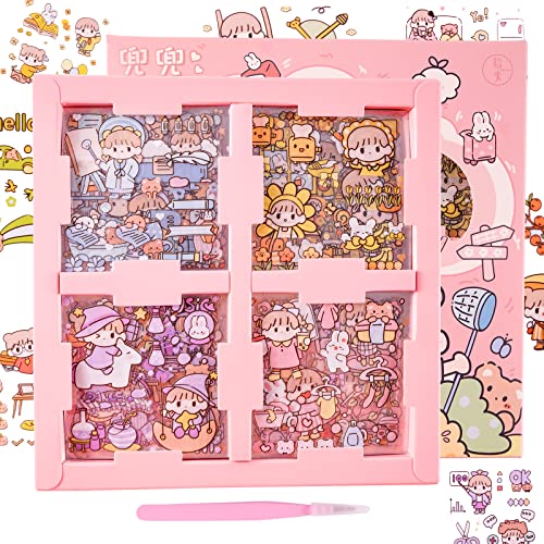 Juego de 100 hojas de pegatinas de dibujos animados para niñas, diseño Kawaii, PET transparente,...