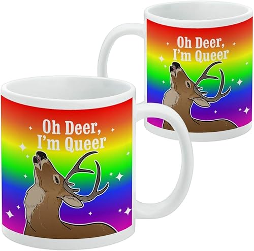 Miniatura 2 de GRAPHICS & MORE Oh Deer I'm Queer Rainbow Pride - Taza de café de cerámica divertida para lesbianas gay, tazas de regalo novedosas para café, té y