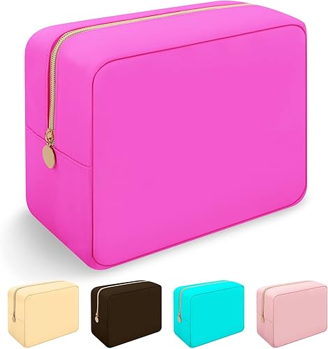 Iqimott Bolsa Grande de Maquillaje de Nylon para Viaje, Bolsa de Cosméticos Preppy Grande Organizadora de Maquillaje de Nylon Bolsa de Aseo de Gran