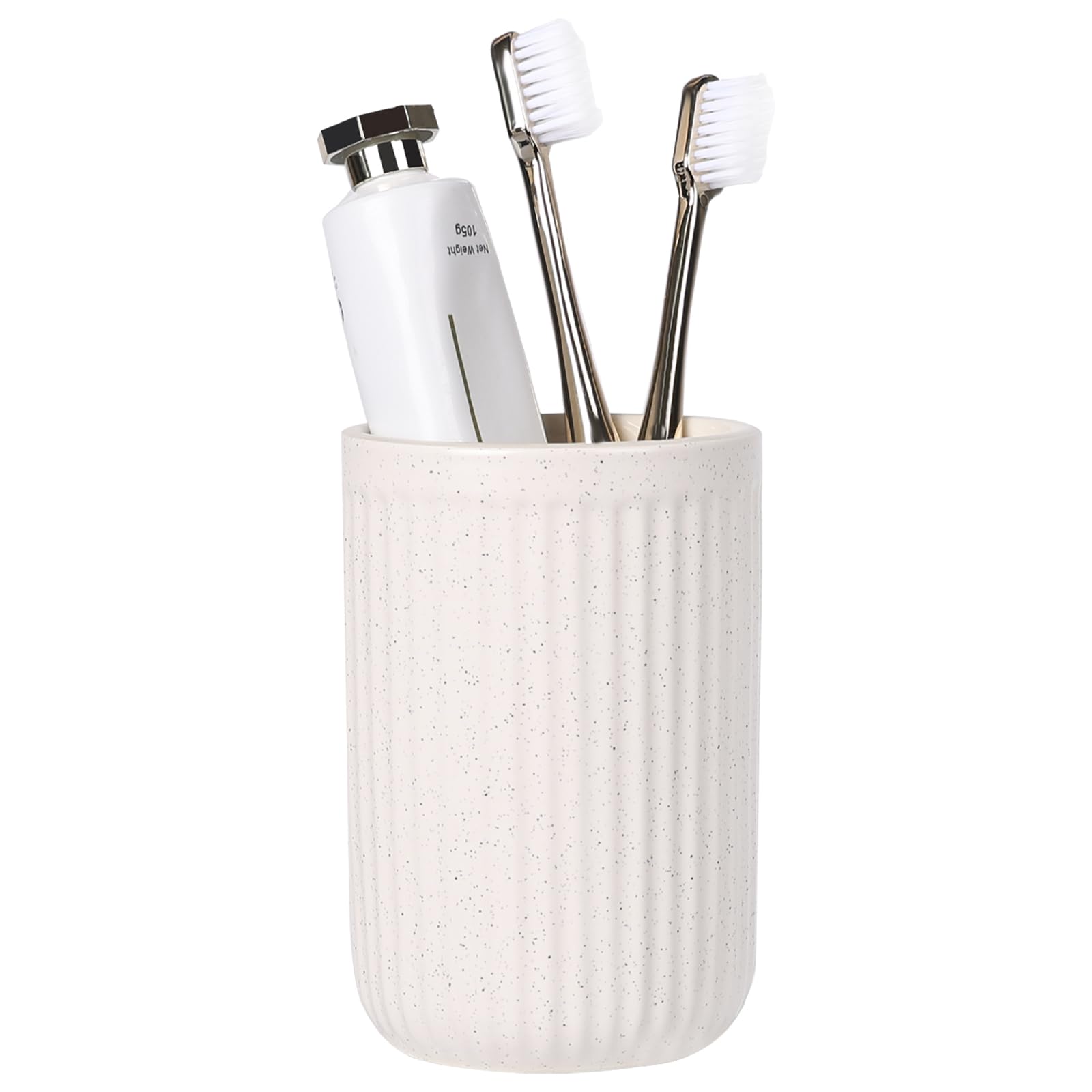 BosilunLife Toothbrush Holders for Bathroom Countertop, 320ml/11Oz Reusable Ceramic Toothbrush Holders Striped Cup for Toothbrush and Toothpaste, Easy Bathroom Storage, Beige