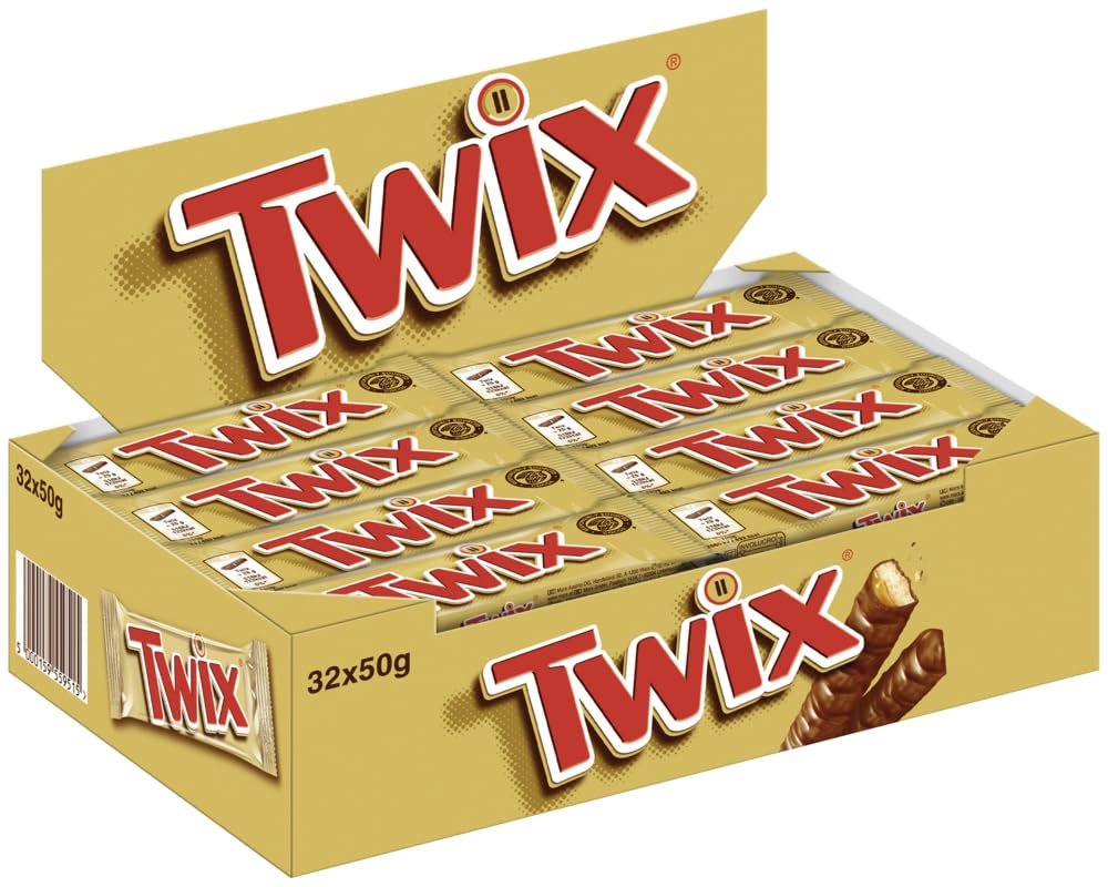 TWIX Doppelriegel 4x 32x50g Schokoriegel Knusperkeks mit zartem Karamell umhüllt von Milchschokolade