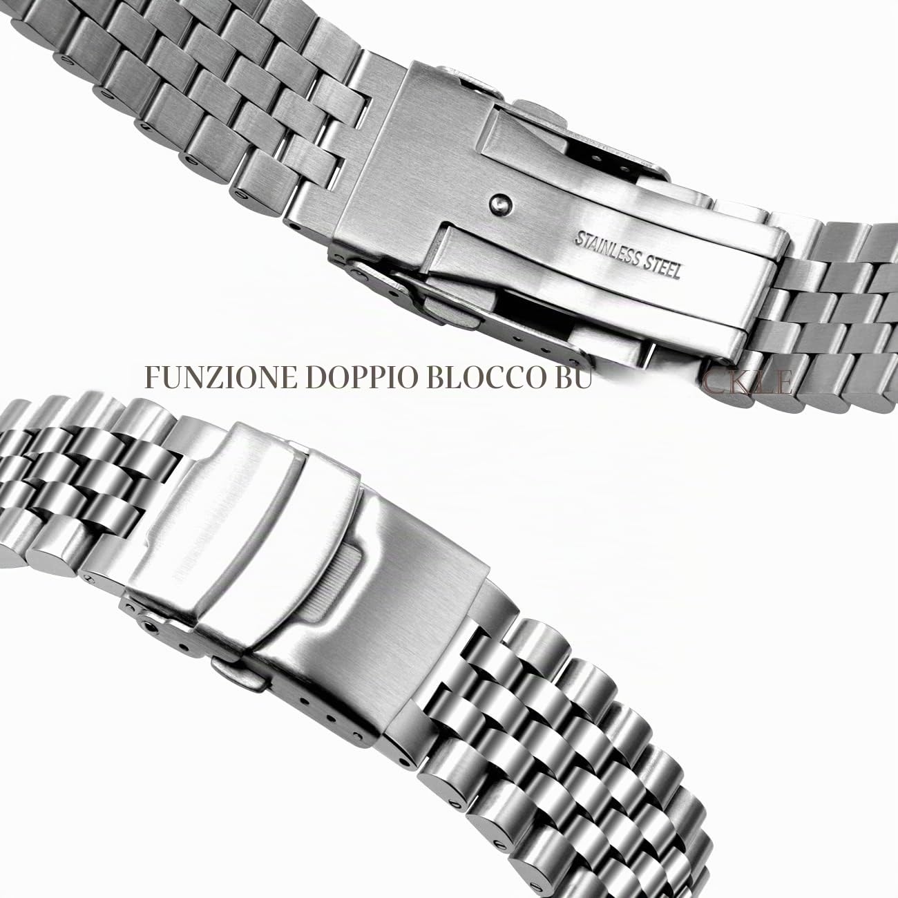 Kai Tian 3D 5 Perle Fissate Vite Rilascio Rapido Cinturino 20mm 22mm Acciaio Inossidabile Bracciale Orologio Ingegnere Chiusura Pieghevole Argento Nero