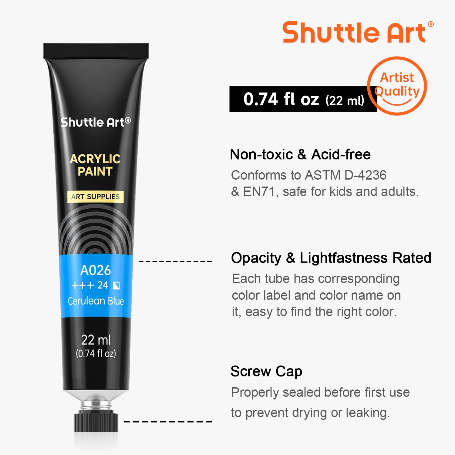 Zestaw PitturaAcrilica Shuttle Art 66 Farb akrylowych 22ml/Tubo 3 Spazzole, Qualità Professionale per Gli Artisti