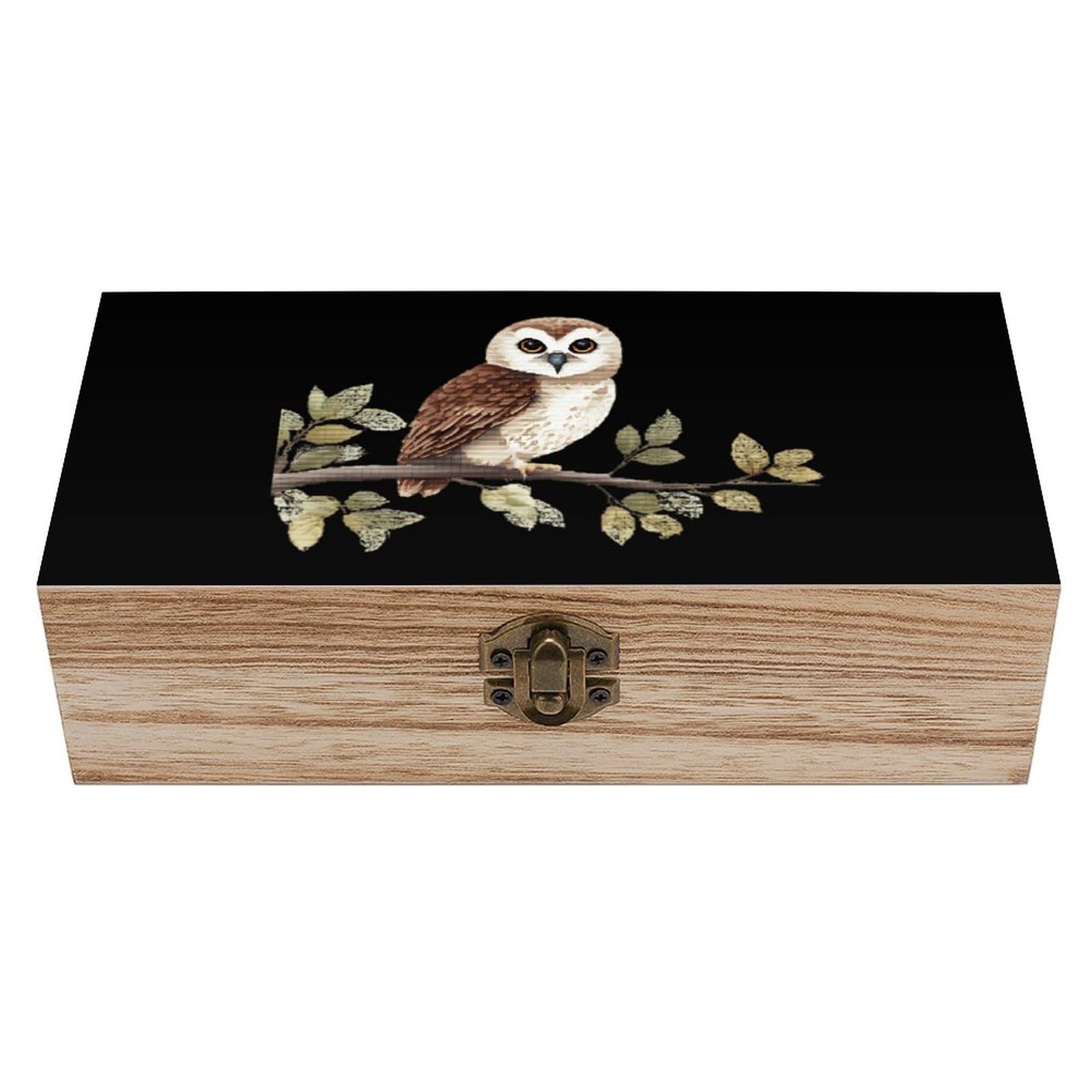 HLBSDM Owl Sitting on Tree Branch Wooden Storage Box Craft Memory Keepsake Treasure Chest Box Jewelry Organizer