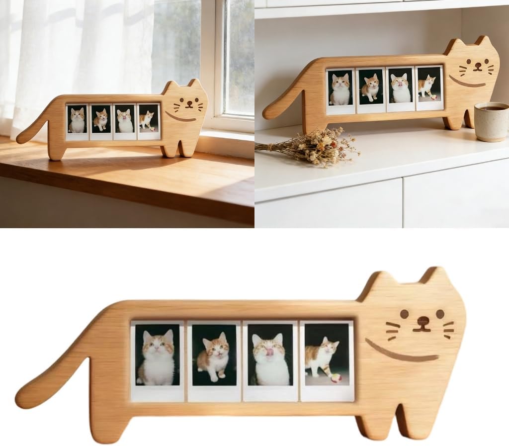 Mini Photo Frame Wooden Picture Frame for 4 Photo Cats Shaped Picture Frame