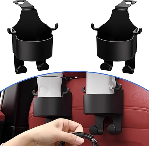 2 portavasos para reposacabezas de asiento de automóvil, estructura estable portátil, soporte de almacenamiento multifuncional con gancho de 3.58