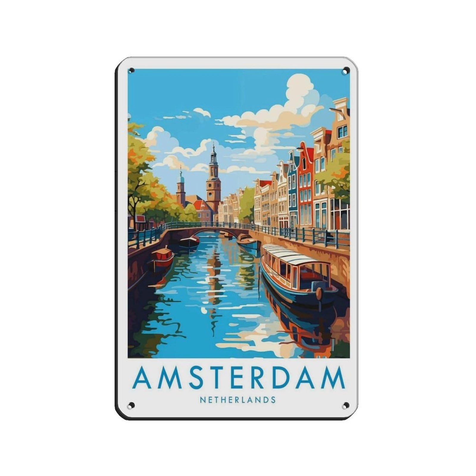 Amsterdam Travel, Netherlands（8） Tin Sign Vintage Metal Pub Club Cafe Bar Home Wall Art Decoration Poster Retro 8x12inch(20x30cm)