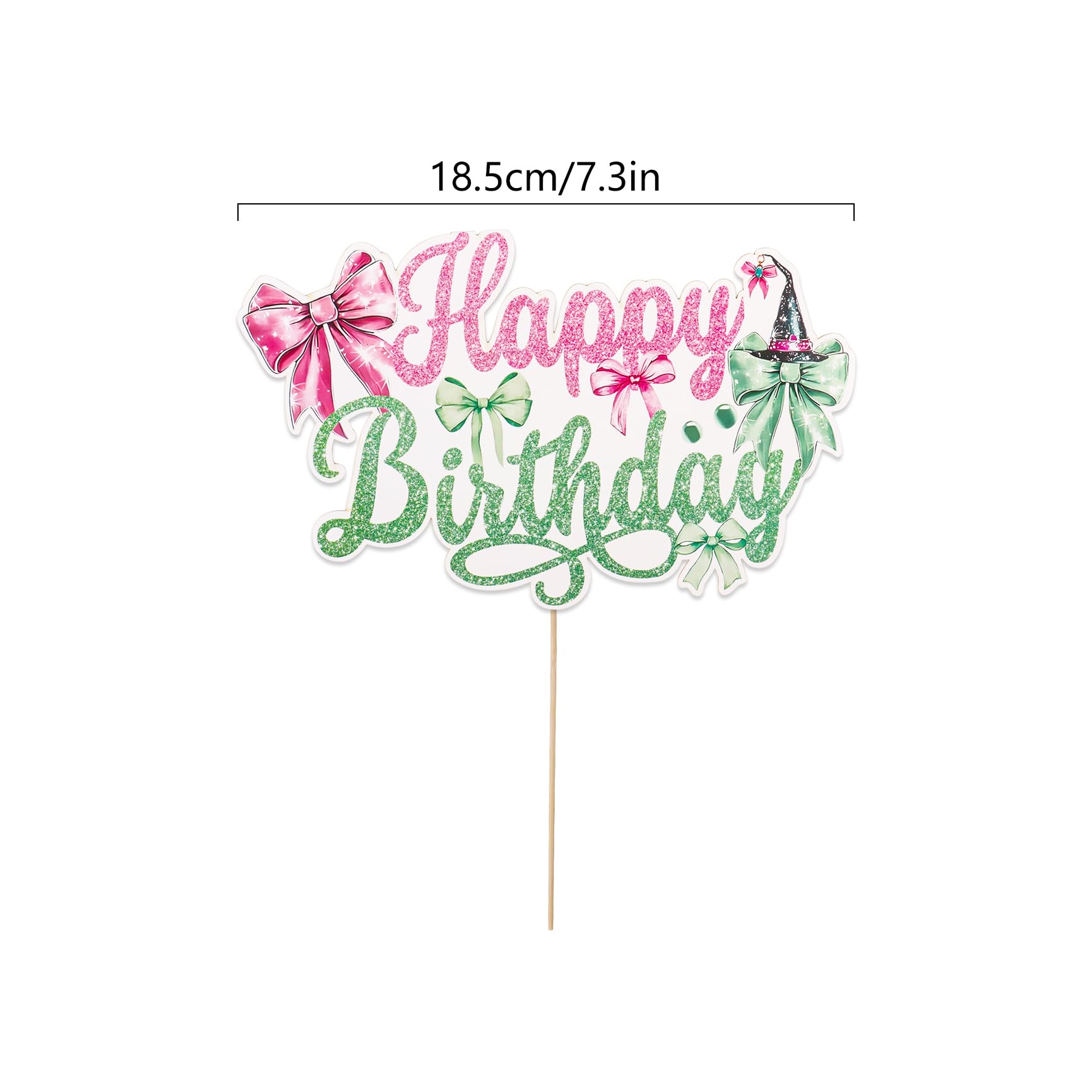 Happy Birthday Cake Topper - Witch Theme | Pink & Green Rhinestone, 10x5.25 Inch, Alloy, Reusable