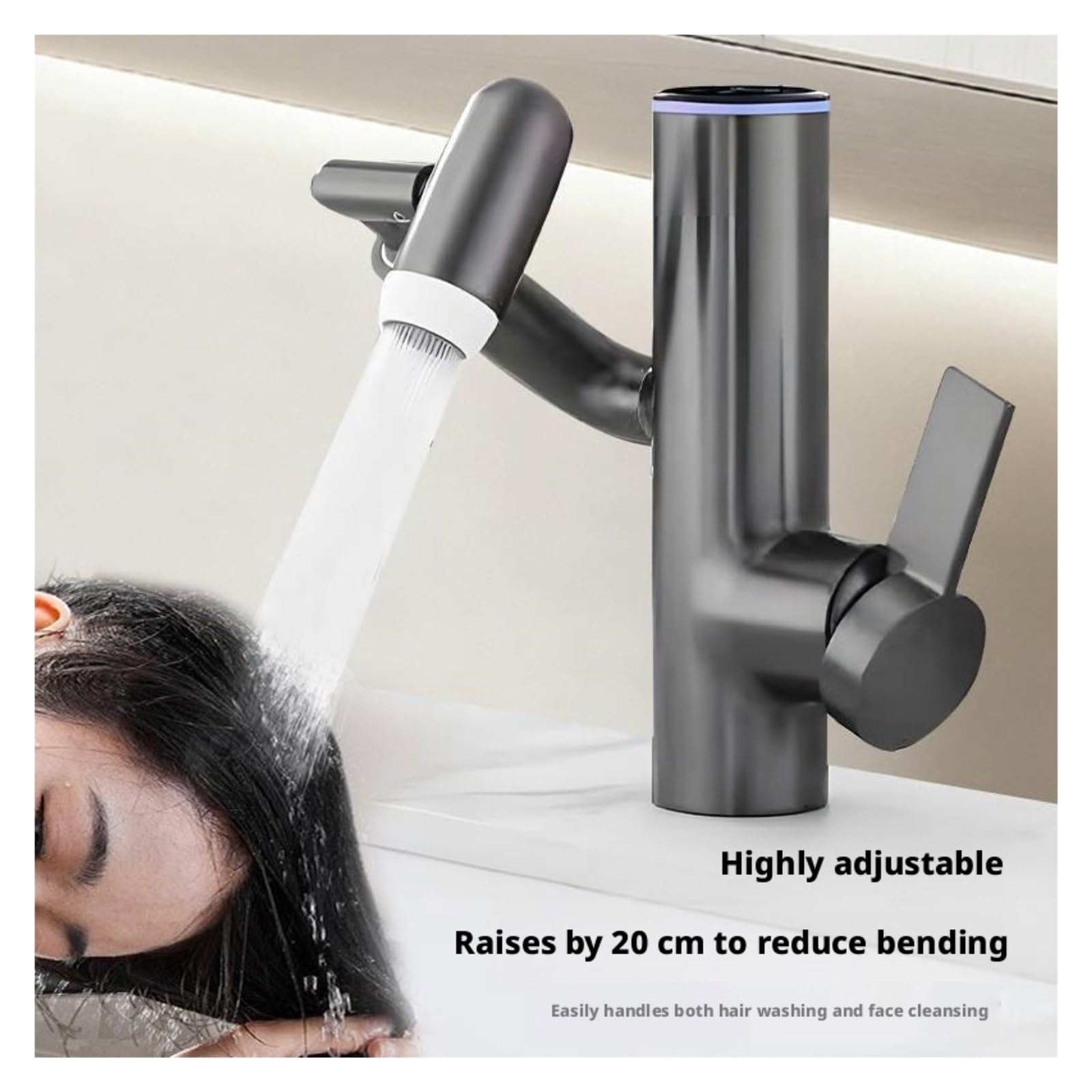 Rubinetto con braccio robotico filtrato display a LED, miscelatore per lavabo girevole in ottone per lavello della nave,Sicuro e affidabile(Grey)