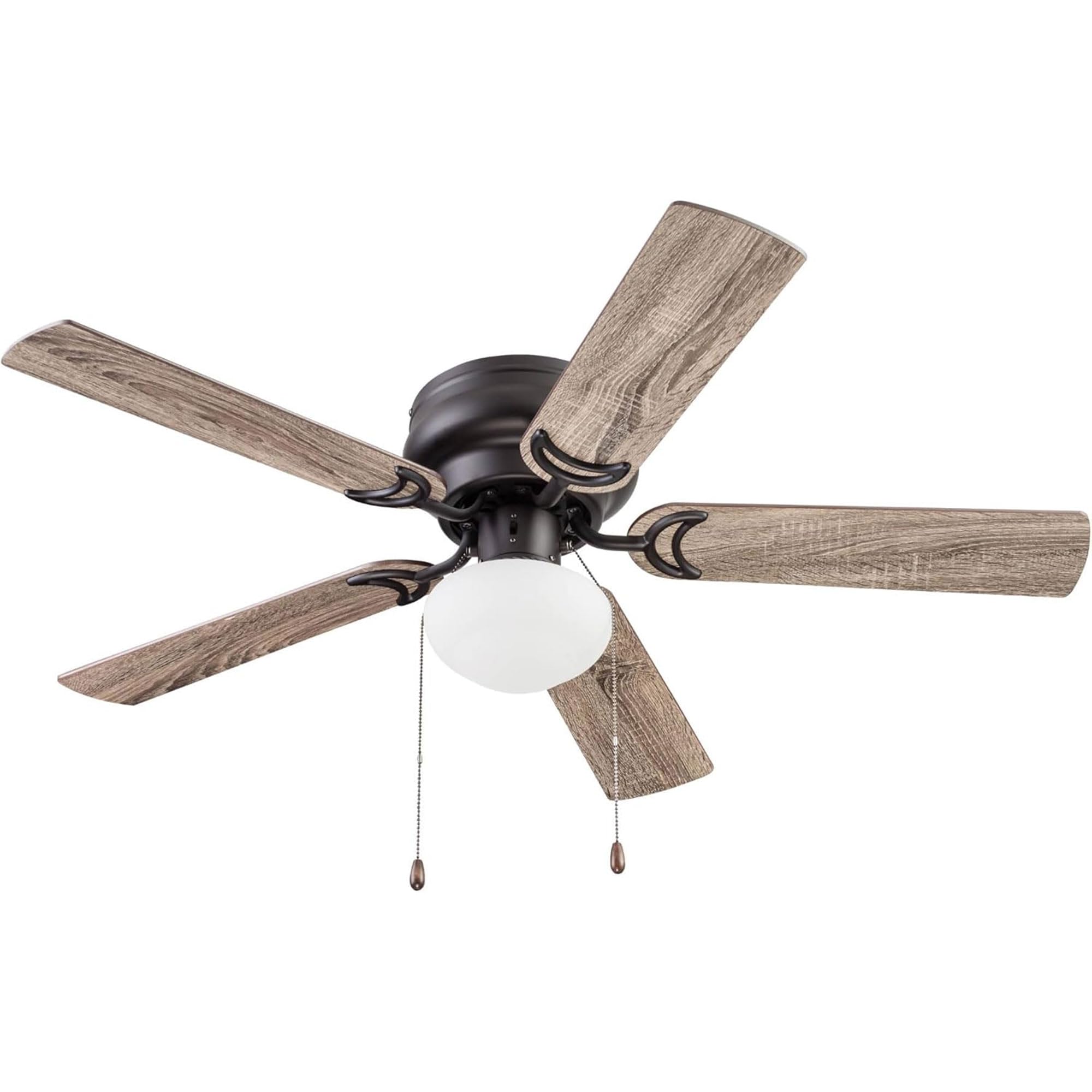 Prominence Home Alvina Traditional 44 Inch Ceiling Fan with Light, LED Flush Mount Ceiling Fan, Indoor Fan with 5 Blades, Gray Pine and Maple Brown Blade Finish Options, Bronze (51584-01)