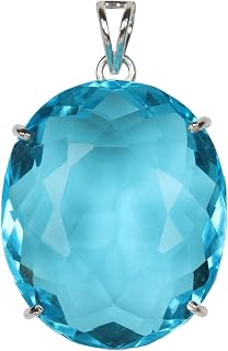 GEMHUB 68 Ct Lab Created Oval Cut Swiss Blue Topaz 925 Silver Fine Pendant for Office