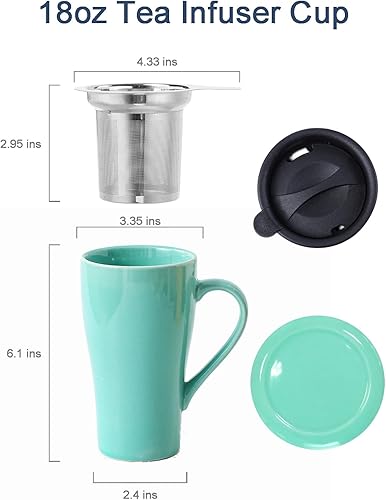 Miniatura 6 de Taza de té con infusor y tapa, taza infusor de té grande de 18 onzas, taza de té de porcelana con colador y tapa de silicona, juego de tazas de té