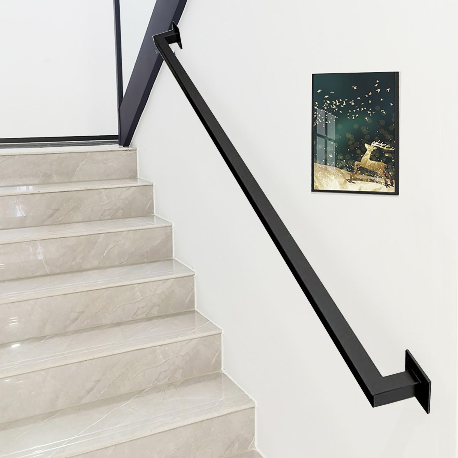 Rambarde en fer forgé noir réglable de 30 cm à 6 m pour escalier mural