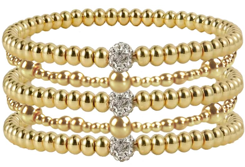 VZONE Gold Bead Bracelet for Women 14K Gold Bead Ball Bracelet Stretchable Elastic Hypoallergenic Bohemian Stackable Bracelet