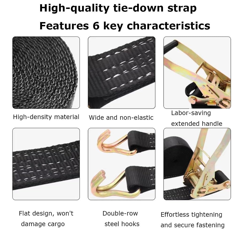 Cinghie A Cricchetto, 11023 Lbs, In Poliestere Resistente, Con Gancio A J, Fissaggio Del Carico Per Biciclette, Camion, Rimorchi, Tetto Auto, Ecc(Nero, 1 Confezione)(L 5m/196.9in)
