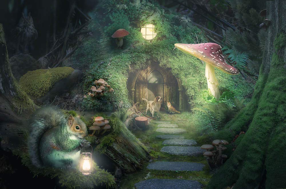 Fungo Di Fantasia in Una Favola Magica E Incantata Foresta Di Favole Illustrazione di Stock