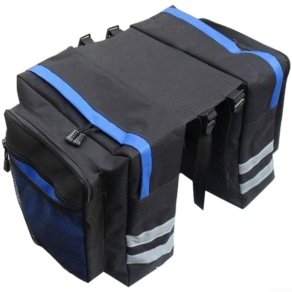 Double Pannier Bike Bag Large Capacity Waterproof Cycling Luggage Carrier for Grocery Shopping - 600D PVC Material(Black And Blue)