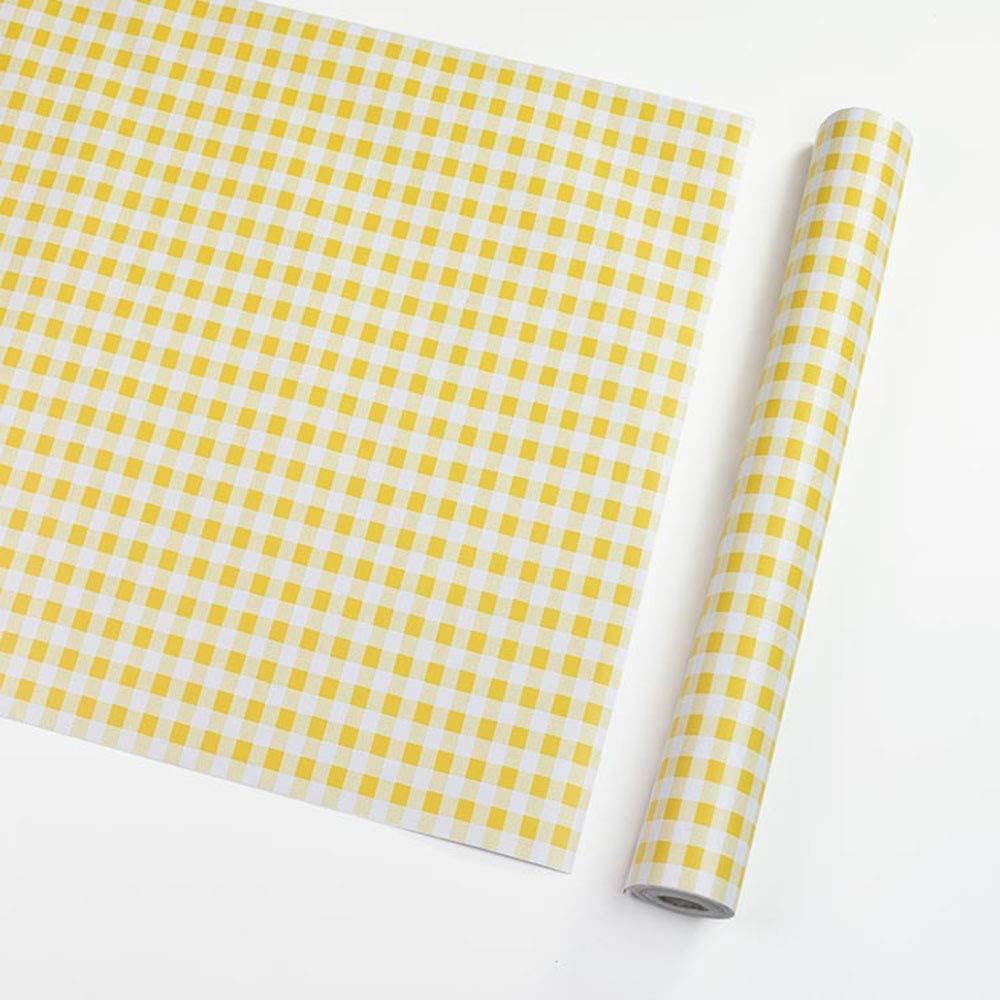 Self Adhesive Vinyl White and Yellow Geometric Plaid