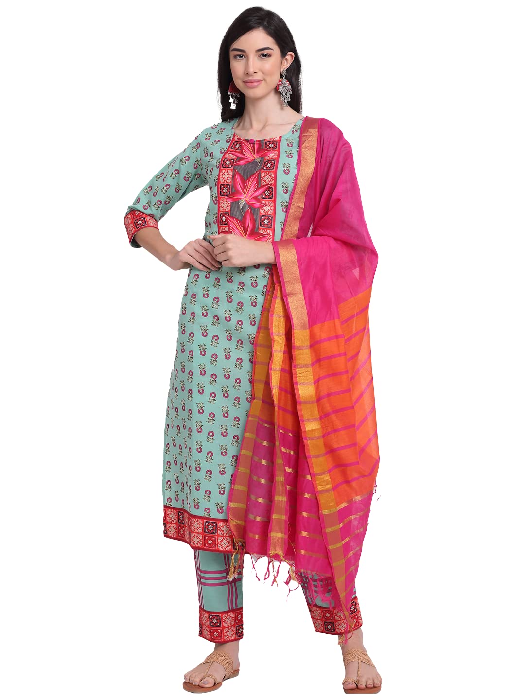 Kurta en coton mélangé finitions soignées ensemble vert mer - 5