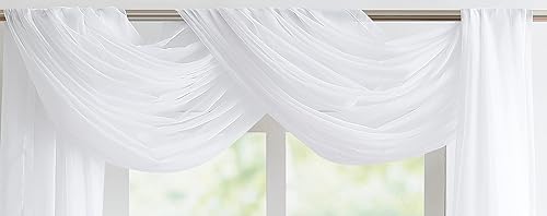 Miniatura 2 de Warm Home Designs Paquete de bufandas de doble ventana Cada cenefa de bufanda de ventana blanca y blanca mide 55 x 216 pulgadas Ideal para