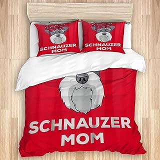 KOSALAER Ensemble de Housse de Couette en Coton lavé, Schnauzer Mom Mini Art Dog Bowknot, 3 pièces Ensemble de literie Doux de Luxe King Size